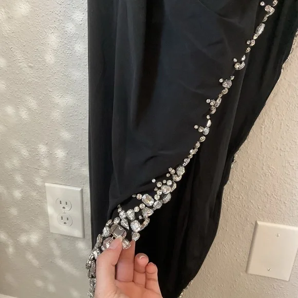 Mac Duggal Asymmetrical Side Slit Lace Up Rhinestone Embellished Gown Size 20W
